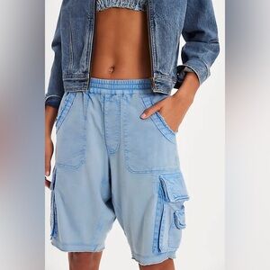 New Free People FP One Beck Knee Length Pull On Cargo Shorts Cornflower Blue